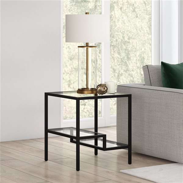 Table d'appoint carrée Lovett de Hailey Home noir avec surface en verre