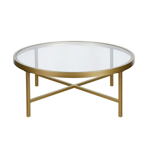 Table basse ronde Xivil de Hailey Home laiton avec surface en verre