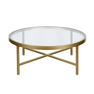 Hailey Home Xivil Brass Round Glass Coffee Table