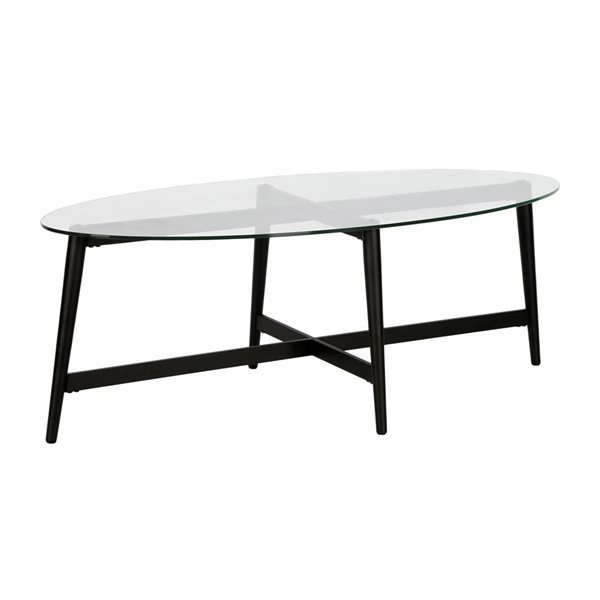 Table basse ovale Olson de Hailey Home noir avec surface en verre