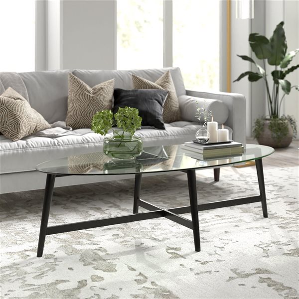 Hailey Home Olson Black Oval Glass Coffee Table