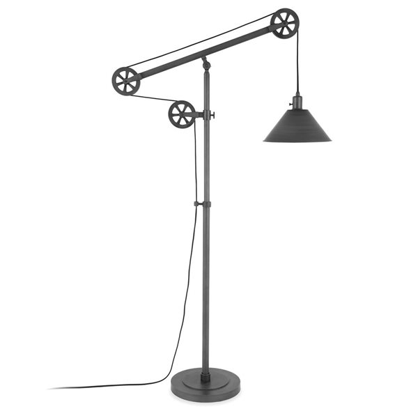 Hailey Home Descartes 70-in H Grey Steel Pulley System Floor Lamp w/ Metal Shade