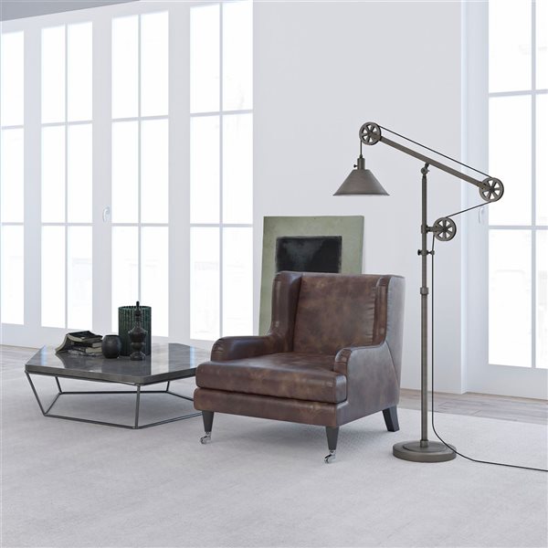 Hailey Home Descartes 70-in H Grey Steel Pulley System Floor Lamp w/ Metal Shade