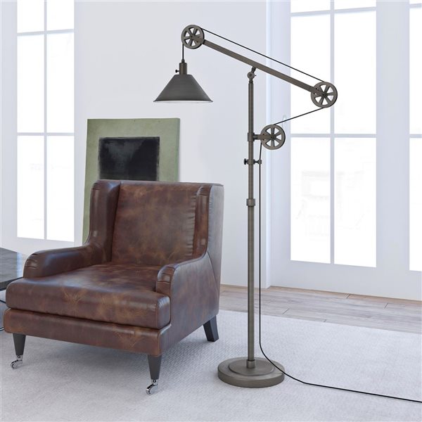 Hailey Home Descartes 70-in H Grey Steel Pulley System Floor Lamp w/ Metal Shade