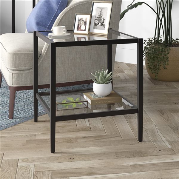 Hailey Home Hera Black Glass Square End Table