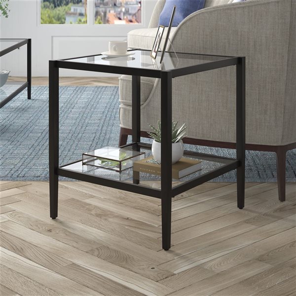 Hailey Home Hera Black Glass Square End Table