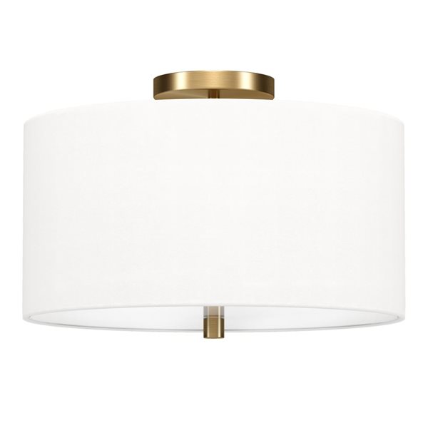 Hailey Home Ellis 16-in W Brass Flush Mount Light w/ White Fabric Shade