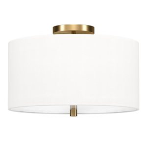 Hailey Home Ellis 16-in W Brass Flush Mount Light w/ White Fabric Shade