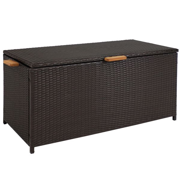 Sunnydaze Decor 23 L x 51-in W Brown Resin Wicker Deck Box w/ Wood Handles