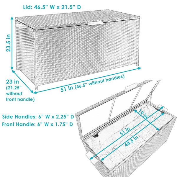 Sunnydaze Decor 23 L x 51-in W Brown Resin Wicker Deck Box w/ Wood Handles