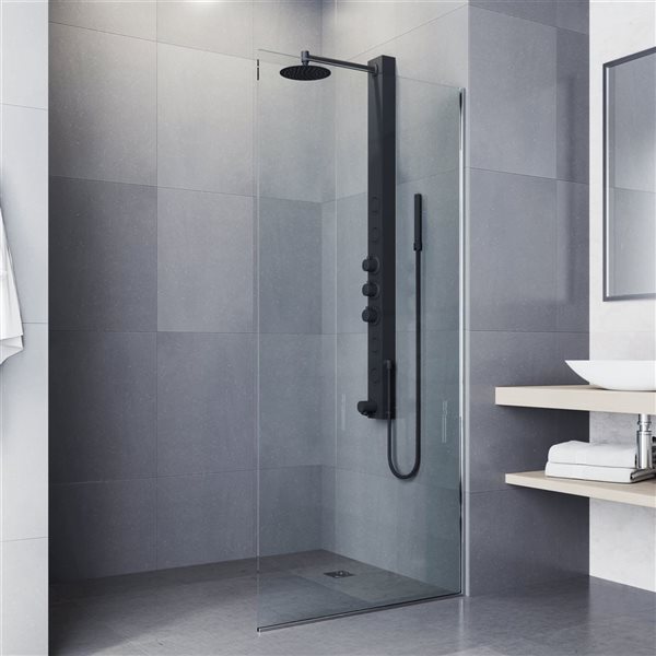 VIGO Bowery&nbsp;58-in H x&nbsp;4-in W&nbsp;4-Jet High-Pressure Shower Panel System w/Round Fixed Matte Black Rain Shower Head