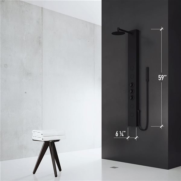 VIGO Ellington 59 x 6-in 4-Jet High-Pressure Shower Panel System w/ Round Fixed Matte Black Rain Shower Head