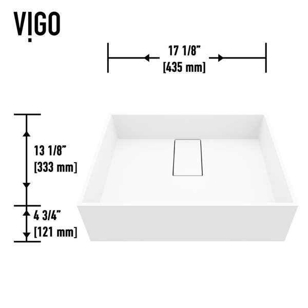 VIGO Bryant 17-in x 13-in x 5-in White Modern Matte Stone Rectangular Vessel Bathroom Sink