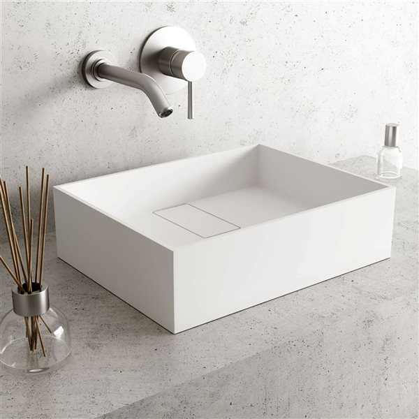 VIGO Bryant 17-in x 13-in x 5-in White Modern Matte Stone Rectangular Vessel Bathroom Sink