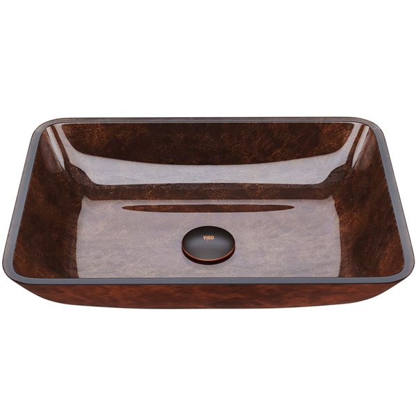 VIGO Donatello 18-in x 13-in x 4-in Brown Russet Glass Rectangular Vessel Bathroom Sink