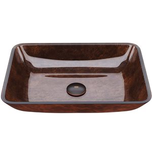 VIGO Donatello 18-in x 13-in x 4-in Brown Russet Glass Rectangular Vessel Bathroom Sink