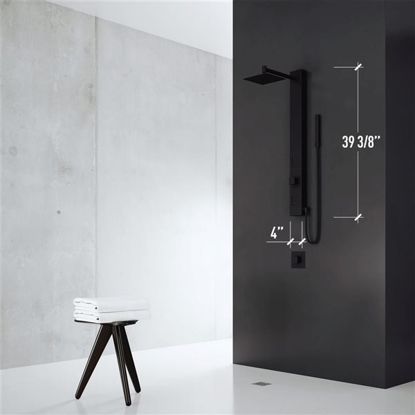 VIGO Orchid 39-in x 4-in Matte Black 2-Jet High Pressure Shower Panel System with Square Fixed Rain Shower Head