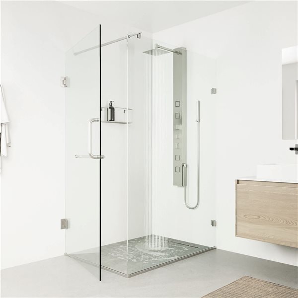 VIGO Sutton 58-in x 5-in Stainless Steel 4-Jet High Pressure Shower Panel System with Square Fixed Rain Shower Head