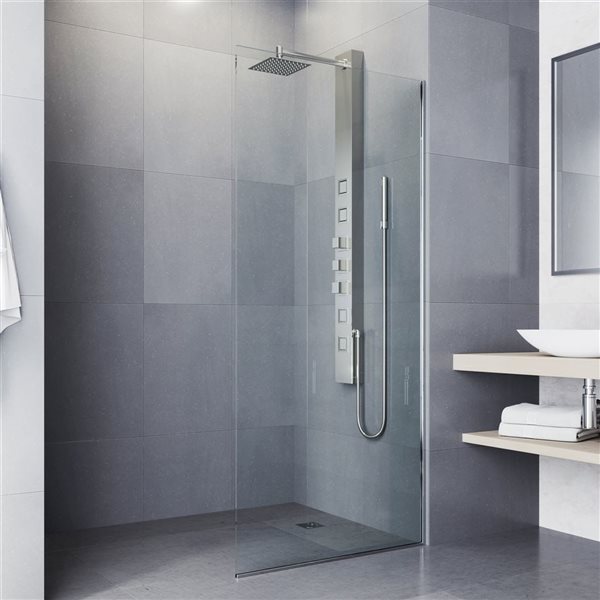 VIGO Sutton 58-in x 5-in Stainless Steel 4-Jet High Pressure Shower Panel System with Square Fixed Rain Shower Head