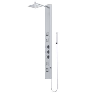 VIGO Sutton 58-in x 5-in Stainless Steel 4-Jet High Pressure Shower Panel System with Square Fixed Rain Shower Head