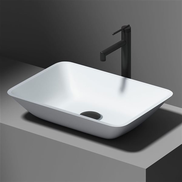 VIGO Sottile 18-in x 13-in x 4-in White Modern Glass Rectangular Vessel Bathroom Sink