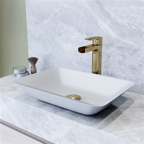 VIGO Sottile 18-in x 13-in x 4-in White Modern Glass Rectangular Vessel Bathroom Sink