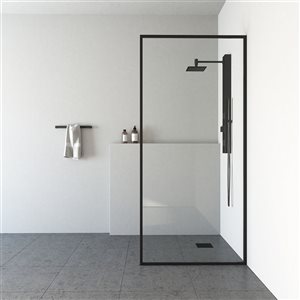 Panneau de douche fixe encadré Meridian par VIGO de 34 po x 74 po noir mat avec verre clair