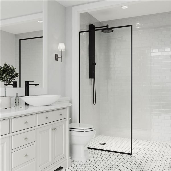 VIGO Meridian 34-in x 74-in Matte Black  Framed Fixed Shower Screen with Clear Glass