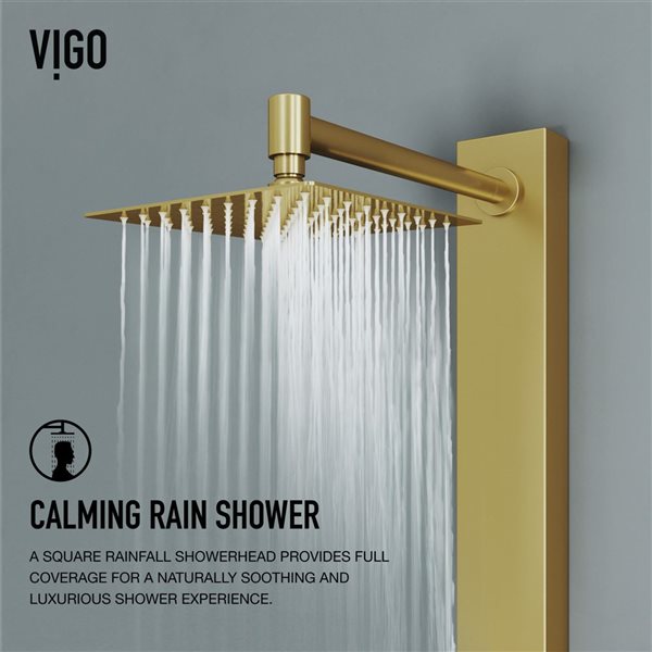 VIGO Orchid&nbsp;39 x&nbsp;4-in W&nbsp;2-Jet High-Pressure Shower Panel System with Square Fixed Rain Shower Head - Matte Brushed Gold