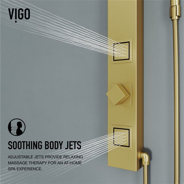 VIGO Orchid&nbsp;39 x&nbsp;4-in W&nbsp;2-Jet High-Pressure Shower Panel System with Square Fixed Rain Shower Head - Matte Brushed Gold