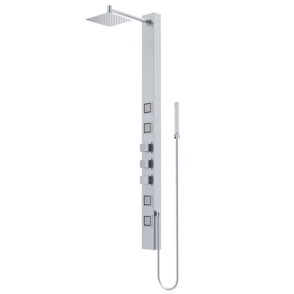VIGO Sutton&nbsp;58-in H x&nbsp;4-in W&nbsp;4-Jet High-Pressure Shower Panel System w/Square Fixed Rain Shower Head - Stainless Steel