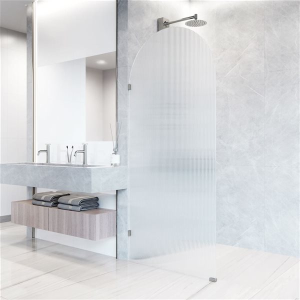 VIGO Arden 34-in x 78-in Stainless Steel  Frameless Fixed Shower Screen with Fluted Glass