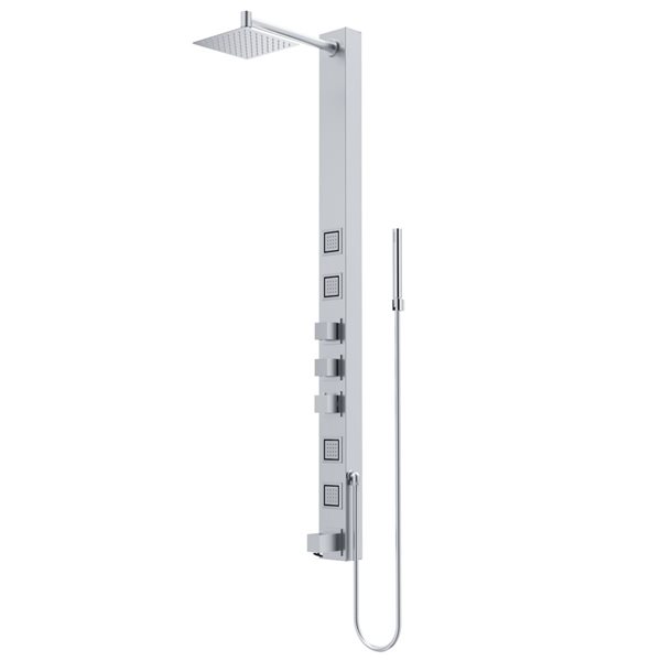 Bowery 58-In H X 4-In W 4-Jet High-Pressure Shower Panel System W/square Fixed Stainless Steel Rain Shower Head