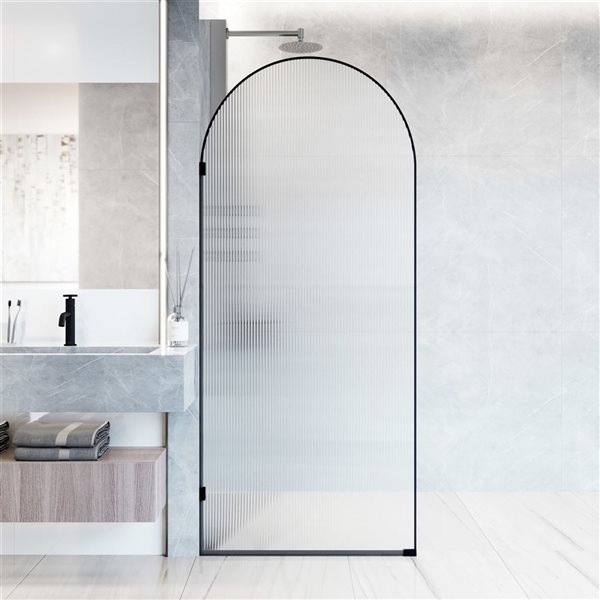 VIGO Arden 34-in x 78-in Matte Black Framed Fixed Shower Screen with Fluted Glass