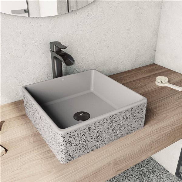 Lavabo-vasque Sheer Black VIGO 15 l. x 15 po p. carré en MatteStone, blanc