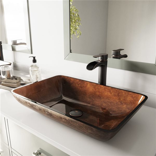 VIGO Antique Rubbed Bronze Vessel Bathroom Sink Pop-Up Drain and Mounting Ring