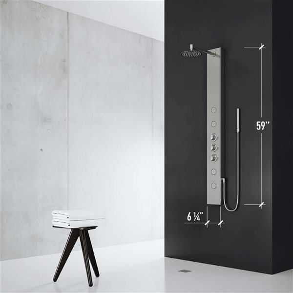 VIGO Ellington&nbsp;59 x&nbsp;6-in&nbsp;4-Jet High-Pressure Shower Panel System w/ Round Fixed Rain Shower Head - Stainless Steel