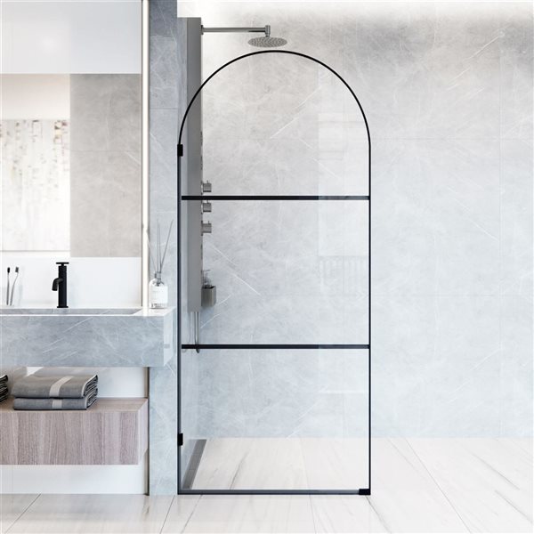 VIGO Arden 34-in x 78-in Matte Black Framed Fixed Shower Screen with Clear Glass