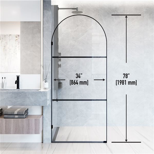 VIGO Arden 34-in x 78-in Matte Black Framed Fixed Shower Screen with Clear Glass