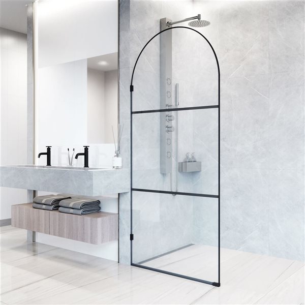 VIGO Arden 34-in x 78-in Matte Black Framed Fixed Shower Screen with Clear Glass