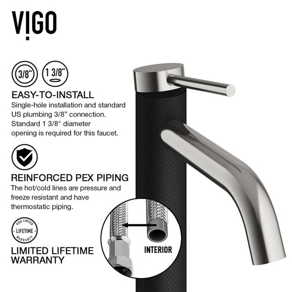 VIGO Lexington 10-in Brushed Nickel Single Handle Single Hole Bathroom Vessel Faucet