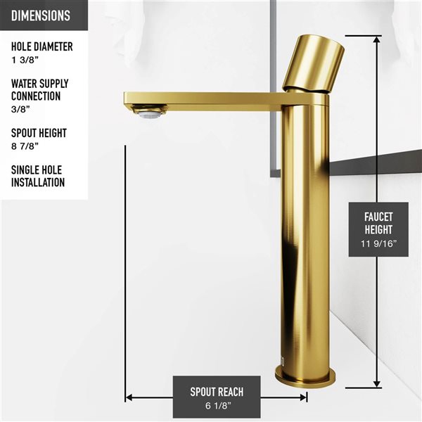 VIGO Gotham 12-in Matte Brushed Gold Single Handle Single Hole Bathroom Vessel Faucet