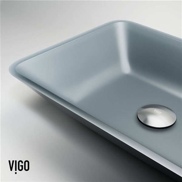 VIGO Sottile 18-in x 13-in x 4-in Metallic Modern Glass Rectangular Vessel Bathroom Sink