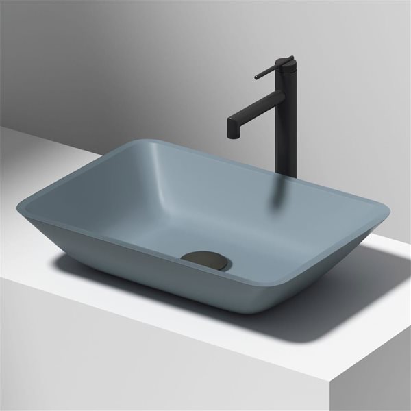 VIGO Sottile 18-in x 13-in x 4-in Metallic Modern Glass Rectangular Vessel Bathroom Sink