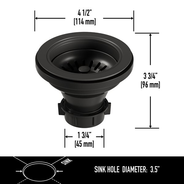 VIGO&nbsp;3.5-in W Kitchen Sink Strainer - Matte Black