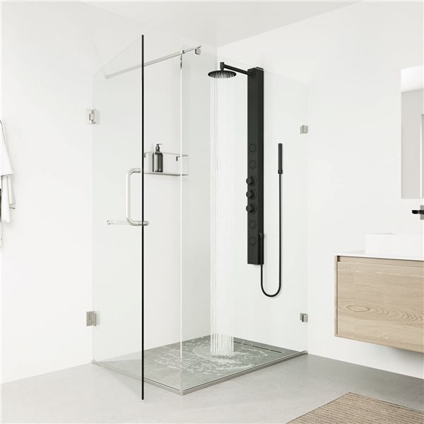 Colonne de douche Sutton VIGO 58&nbsp;h. x 4&nbsp;po l. 4&nbsp;jets à haute pression et tête de douche ronde fixe effet pluie, noir mat