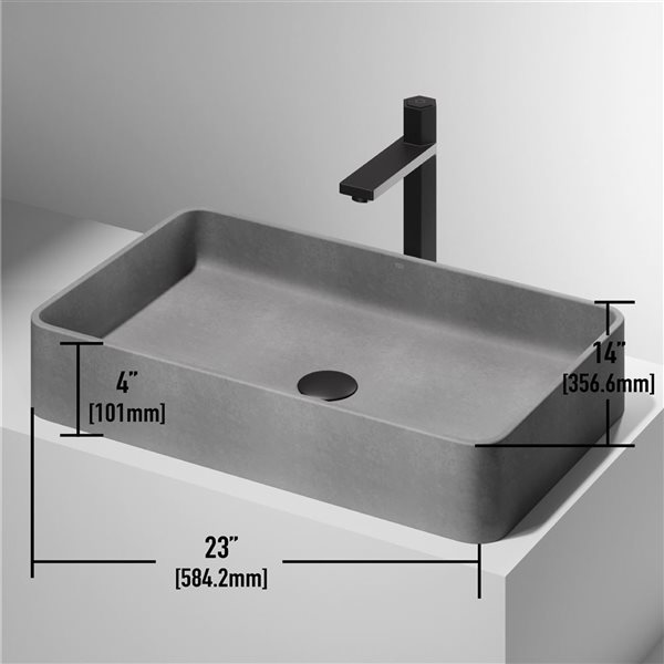 Lavabo vasque rectangulaire Basilica VIGO 23 L x 14 po l. en béton gris