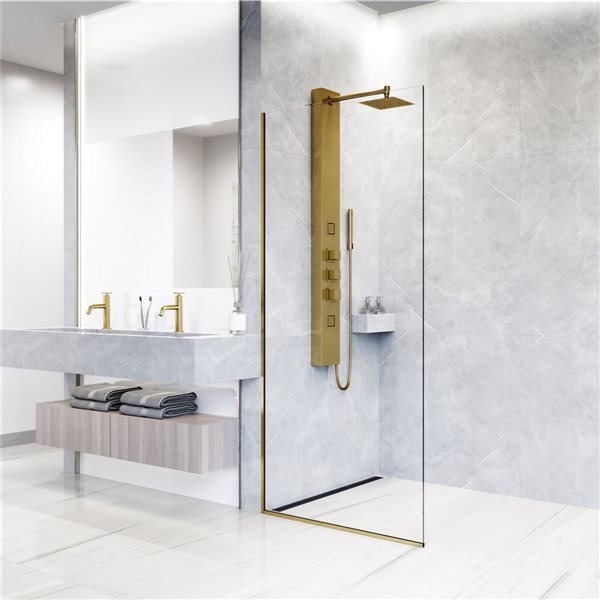 VIGO Rector&nbsp;55-in x&nbsp;6-in&nbsp;2-Jet High-Pressure Shower Panel System w/ Square Fixed Rain Shower Head - Matte Brushed Gold