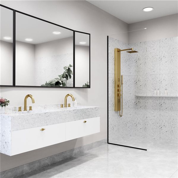 VIGO Rector&nbsp;55-in x&nbsp;6-in&nbsp;2-Jet High-Pressure Shower Panel System w/ Square Fixed Rain Shower Head - Matte Brushed Gold