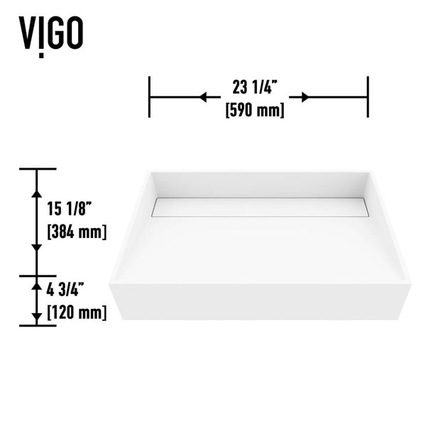 VIGO Starr 23-in x 15-in x 5-in White Modern Matte Stone Rectangular Vessel Bathroom Sink